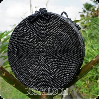 black color ata rattan handbag handwoven handmade circle design